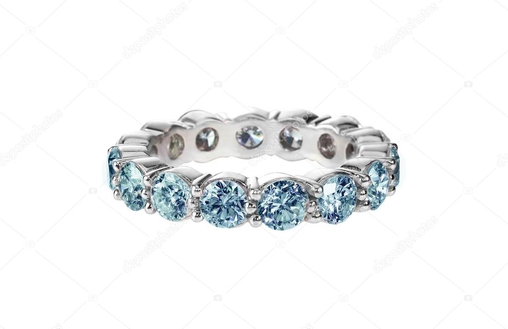 Blue diamond anniversary wedding band ring isolated on white