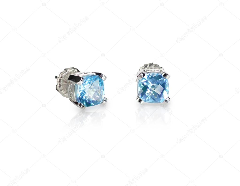 Blue Diamond stud earrings isolated on white