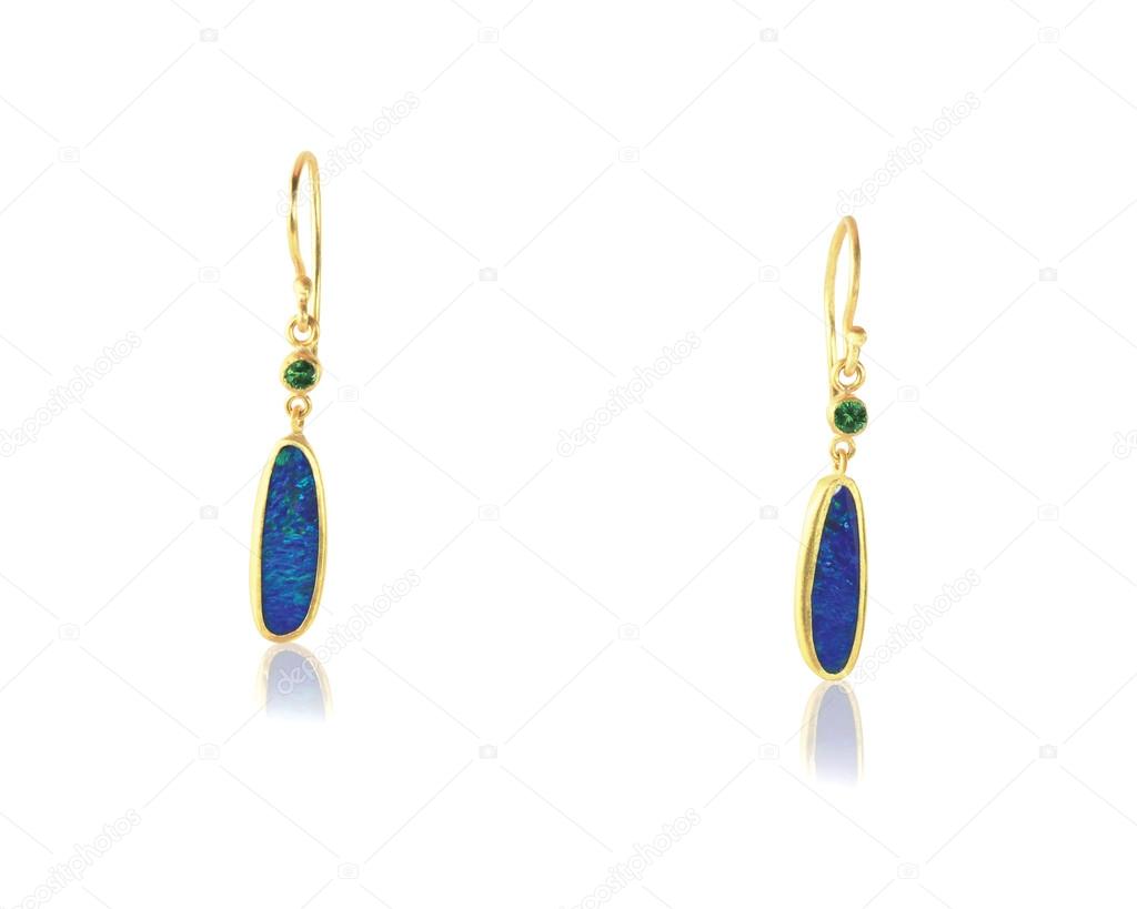 Blue Opal Drop Earrings isolated on white