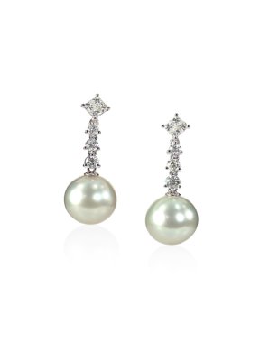 Diamond Pearl drop earrings isolated on white clipart