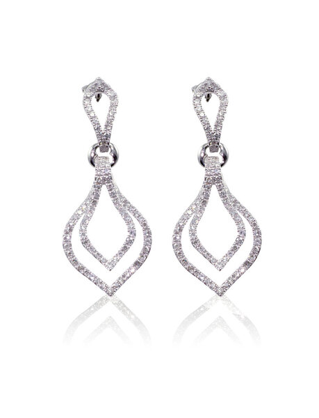 Diamond dangle drop earrings isolated on white