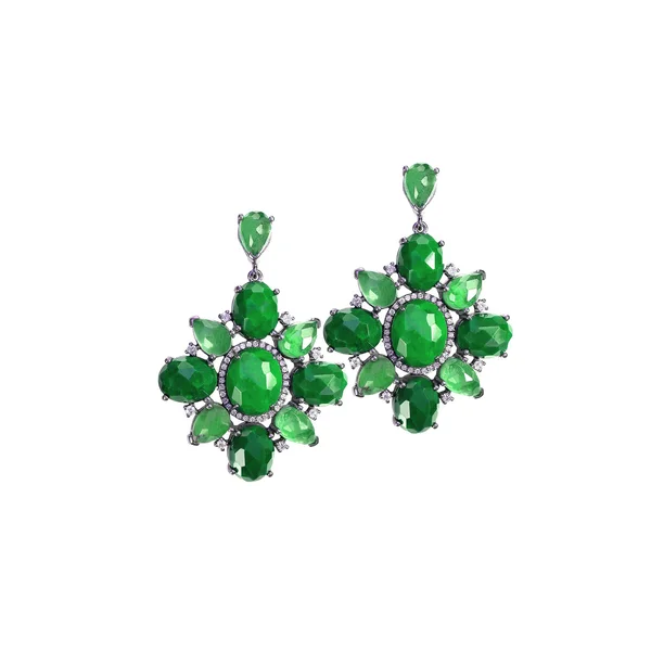 Brincos Esmeralda Verde Peridot ou jade — Fotografia de Stock