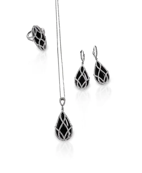 Groupe de bijoux en onyx noir diamant — Photo