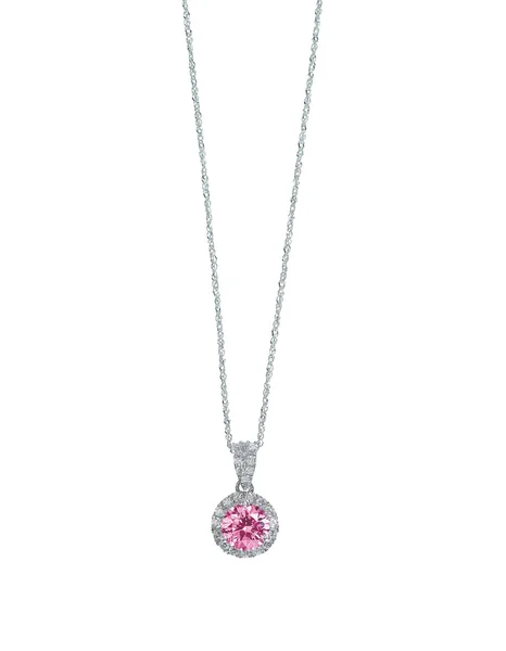 Pink Gemstone diamond necklace with chain isolated on white — Stock Photo, Image