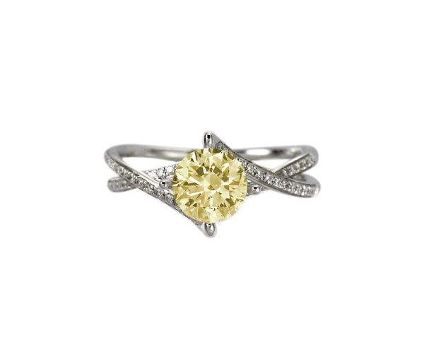 Amarelo diamante colorido anel de noivado topázio citrino — Fotografia de Stock