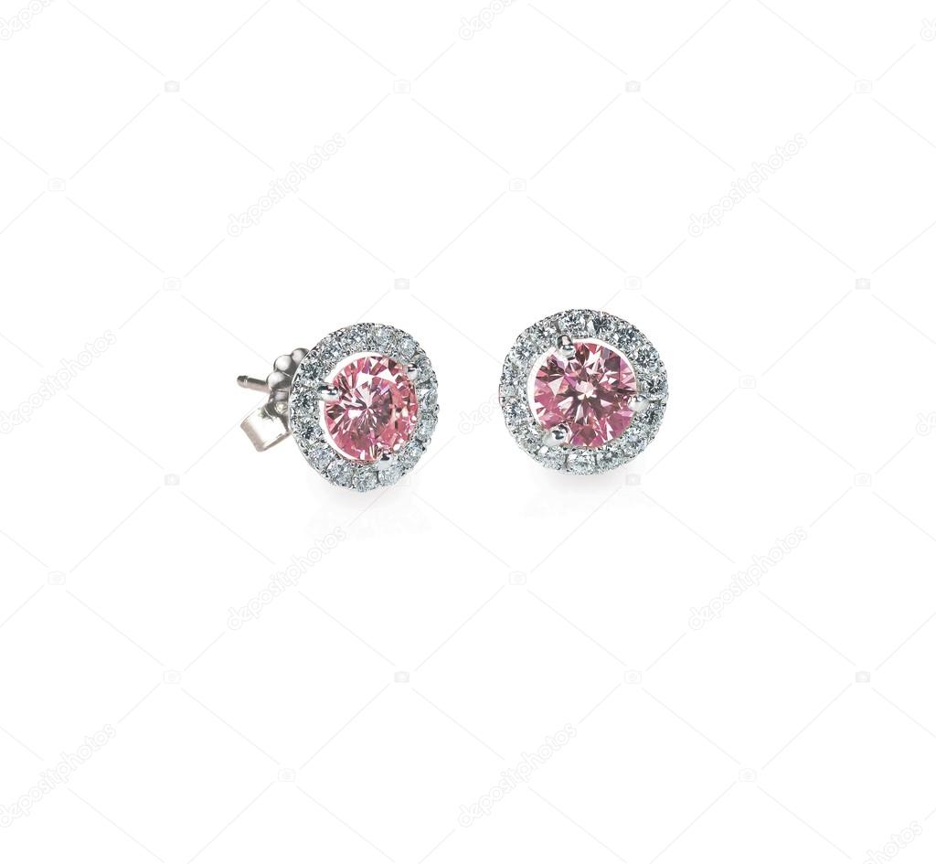 Pink Diamond Stud earrings pair isolated on white Stock Photo by ...