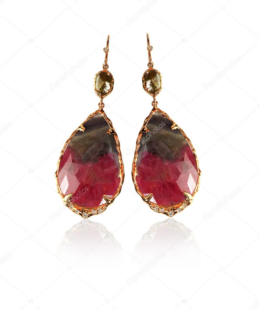 Red brown and green carnelian gemstone earrings