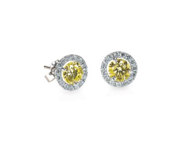 Sarı Pırlanta citrine topaz stud küpe çift beyaz izole