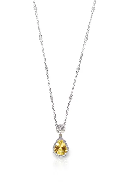 Gele diamant Citrien Topaz hanger ketting geïsoleerd op wit — Stockfoto