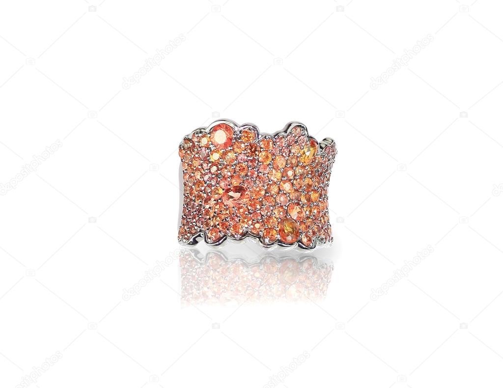 orange topaz pave fashion ring band isolated on white