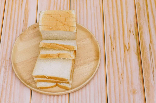 Pan Rebanado Hornear Bandeja Madera Desayuno Sencillo — Foto de Stock