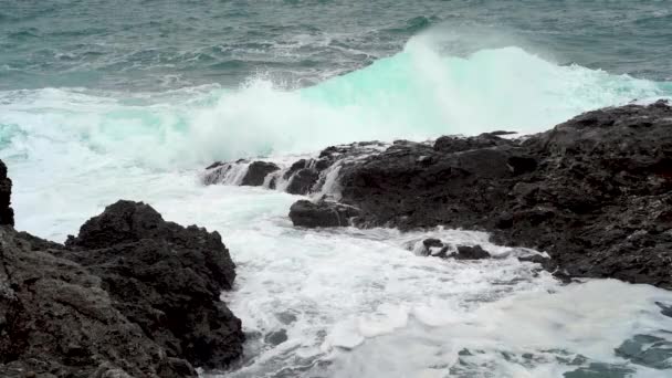 Hermosa Vista Cerca Del Mar Tormentoso Las Olas Ruedan Poderosamente — Vídeos de Stock