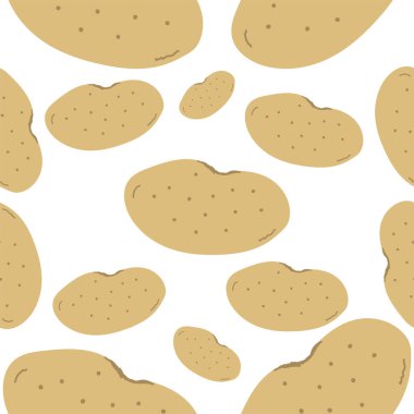 El yapımı patatesler Beyaz Arkaplanda Kusursuz Desensiz Desenli Vektör İllüzyonu
