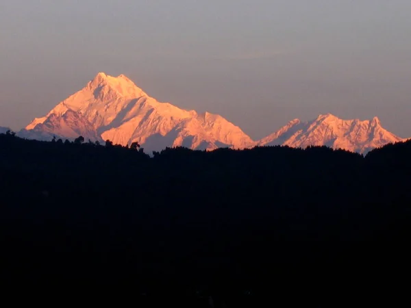 Vue Magnifique Sur Kanchanjunga Haut Sommet Monde 8586 Mètres Lever — Photo