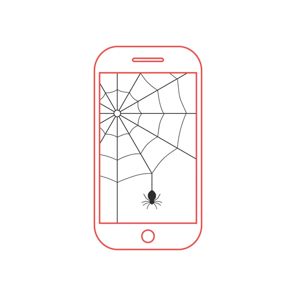 Smartphone vermelho com teia de aranha preta — Vetor de Stock