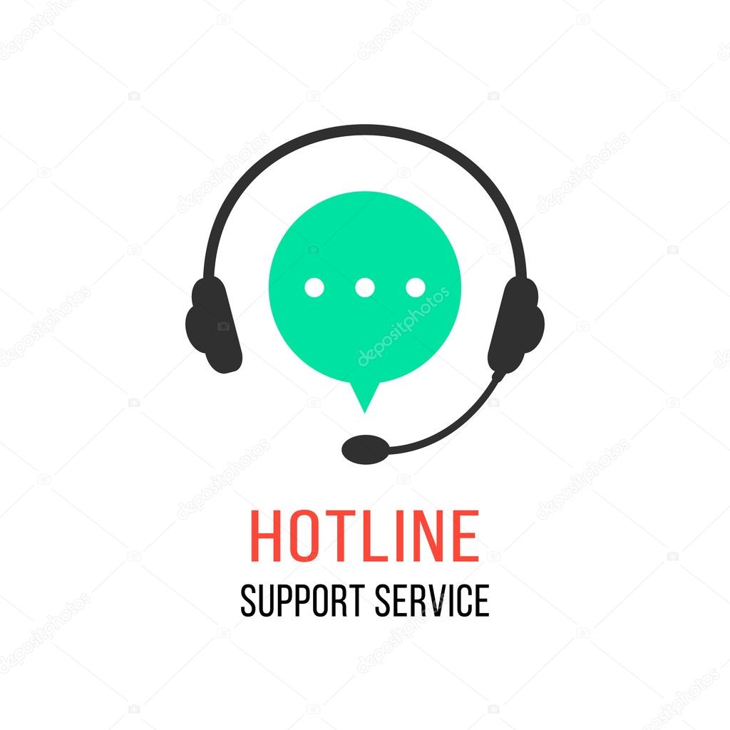 Hotline support service with headphones. concept of consultation, telemarketing, consultant, secretary. isolated on white background. flat style modern brand design vector illustration