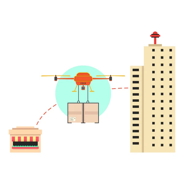 ส่งอาหารในเมืองพร้อมโดรน — ภาพเวกเตอร์สต็อก