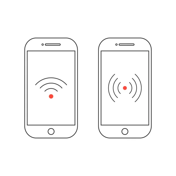 Zwei umrissene Smartphones mit unterschiedlichen Wifi-Icons — Stockvektor