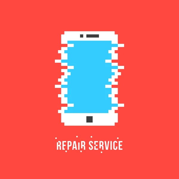 Logotype de service de réparation avec téléphone pixel blanc — Image vectorielle