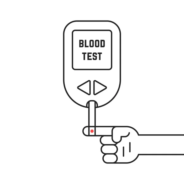 Test sanguin avec glucomètre à domicile à ligne mince — Image vectorielle