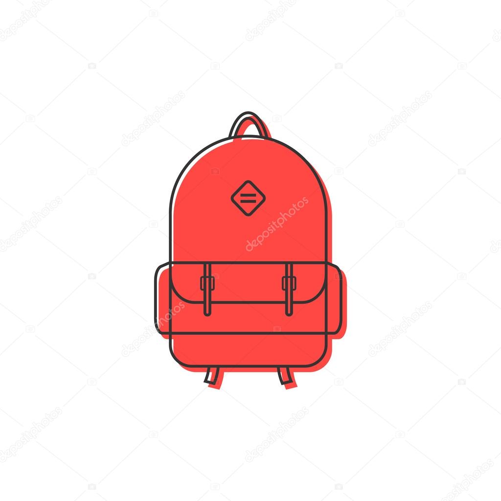Red backpack thin line icon. concept of camping recreation, route, haversack, kids schoolbag, touring. isolated on white background. flat style trend modern logotype design vector illustration