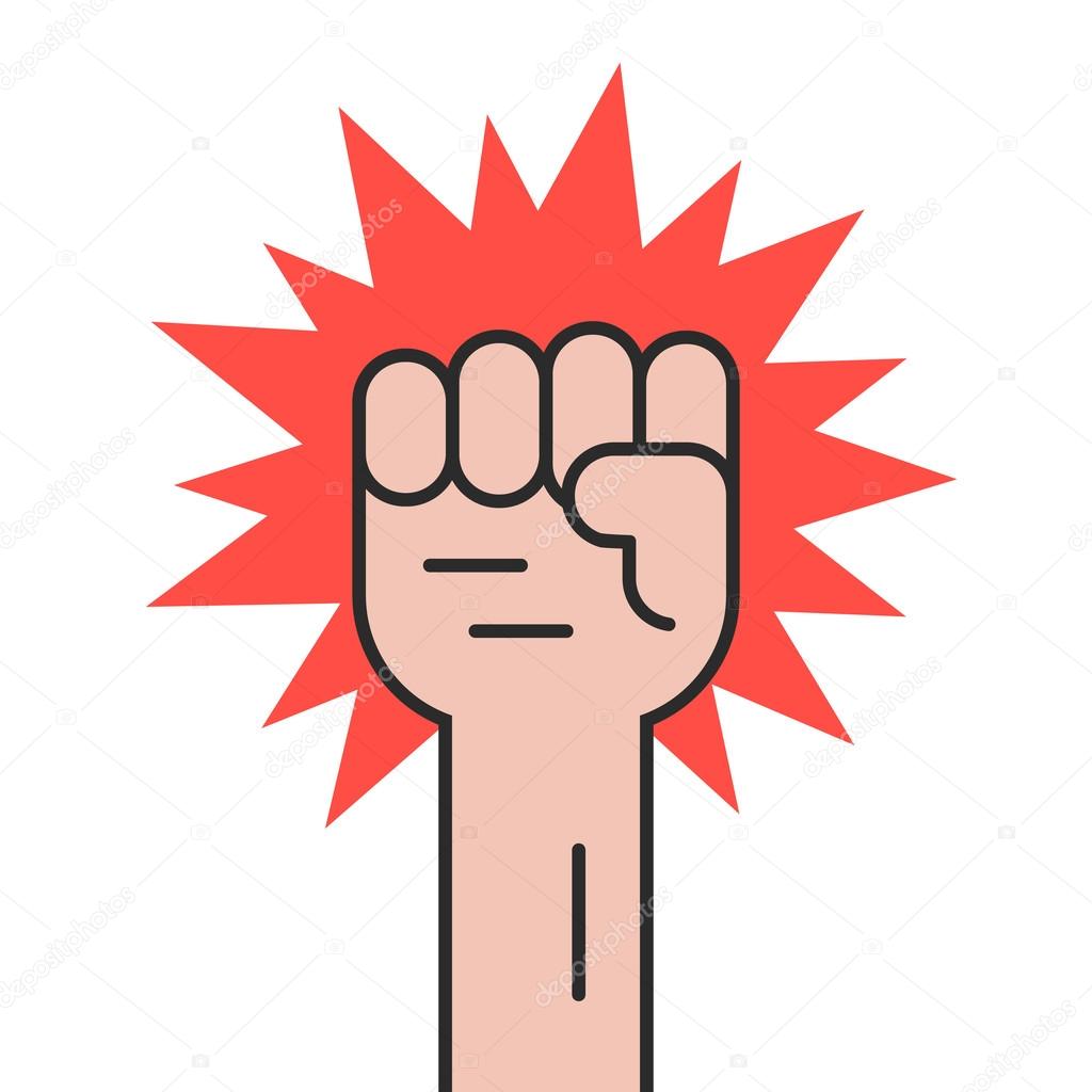 Revolution protest with outline hand. concept of communism, socialism, radical, patriotic, solidarity, uprising. isolated on white background. flat style trend modern logo design vector illustration