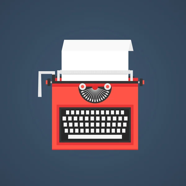 Красная пишущая машинка изолирована на темно-синем фоне — стоковый вектор