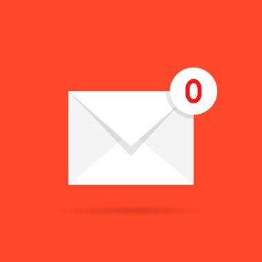 Boş gelen kutusu gibi sıfır posta. Basit yassı modern ui logotip grafik tasarımı kırmızı arkaplanda izole edildi. Kişisel posta kutusu kavramı mesajsız, posta bilgisiz ya da uyarısız ve parçalanmış posta