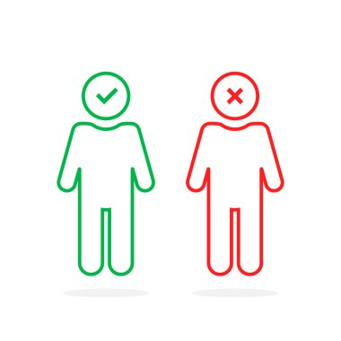 Kontrol işaretli doğrusal renk çubuğu figürü. Düz vuruş eğilimi, beyaz arka planda izole edilmiş modern kırmızı ve yeşil logot grafik çizgi tasarımı. Ruh hali ya da zihinsel durum değişikliği kavramı