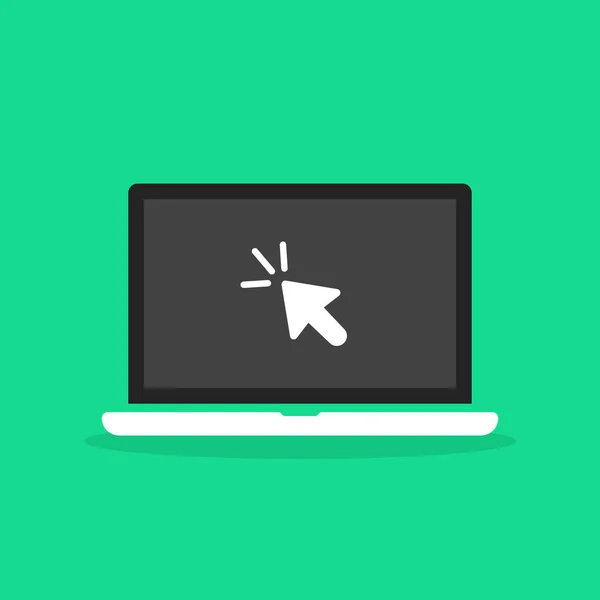 带光标的绿色笔记本电脑 概念使用个人移动计算机或搜索点击箭头为网站 平面风格现代简约抽象标志图形艺术设计元素 — 图库矢量图片