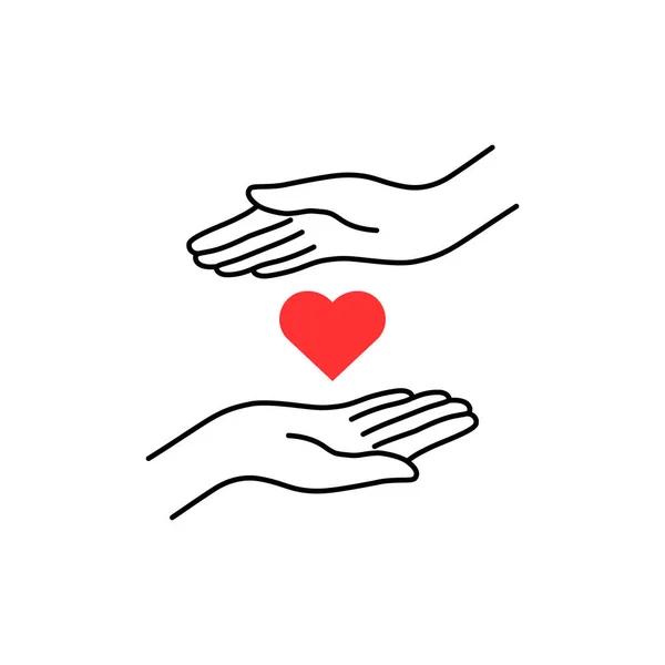 Logo Caridad Con Mano Delgada Línea Corazón Lineal Tendencia Plana — Vector de stock