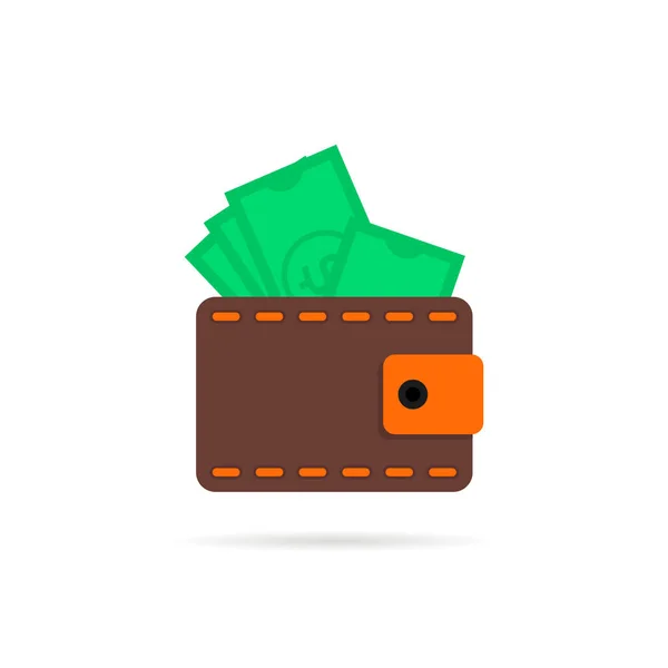 Wallet with money icon with shadow — Stock Vector