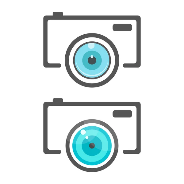Dos iconos de cámara con lente plana — Vector de stock