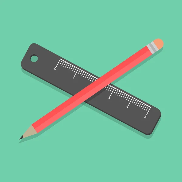 Pencil and ruler on green background — Stock Vector