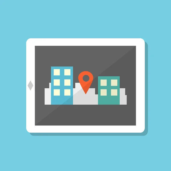 Tablette de style plat avec navigation GPS en ville — Image vectorielle