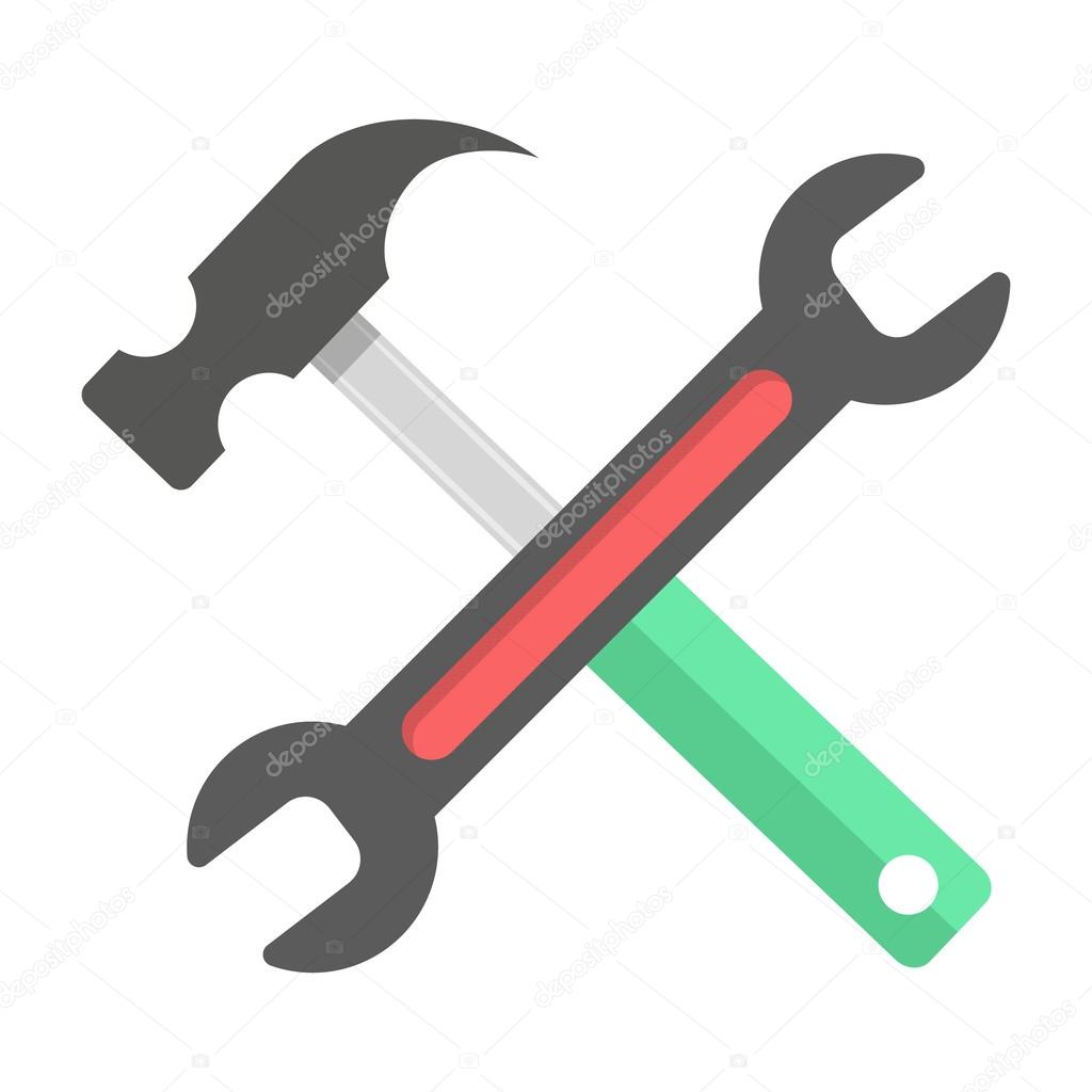 wrench and hammer on white background