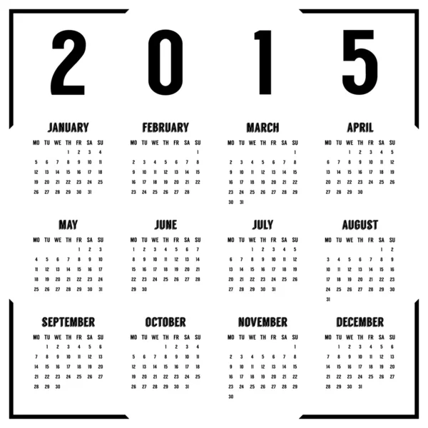 European black and white 2015 year calendar — Stock Vector