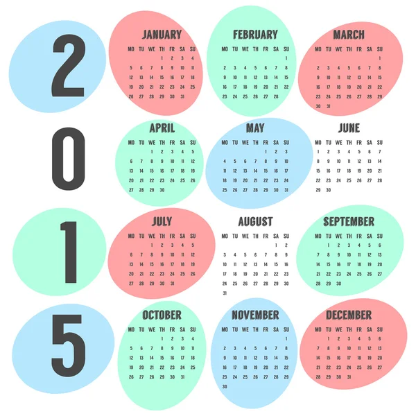 Retro calendar of 2015 year with colored ellipses — Stock Vector