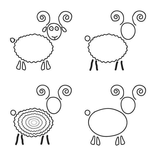 Set of sketch sheep like symbol of 2015 year — Stock Vector