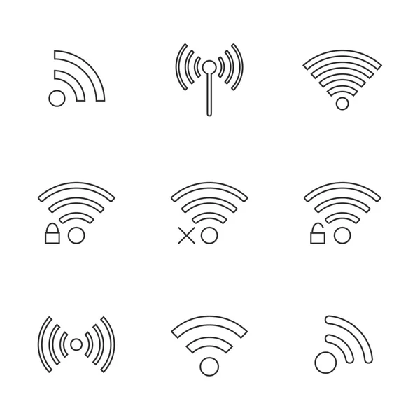 Set of nine black outline wifi icons — Stock Vector