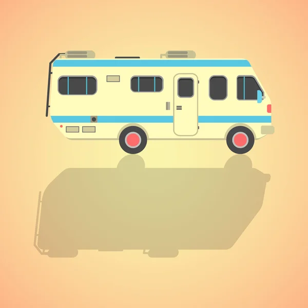 Caravana de viaje amarillo con sombra — Vector de stock