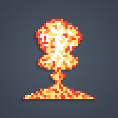 pixel art atomic explosion with shadow clipart