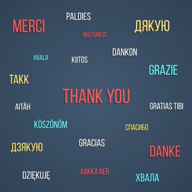 colored lettering thank you in different languages with shadow clipart