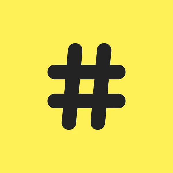 Icono de hashtag negro aislado sobre fondo amarillo — Vector de stock