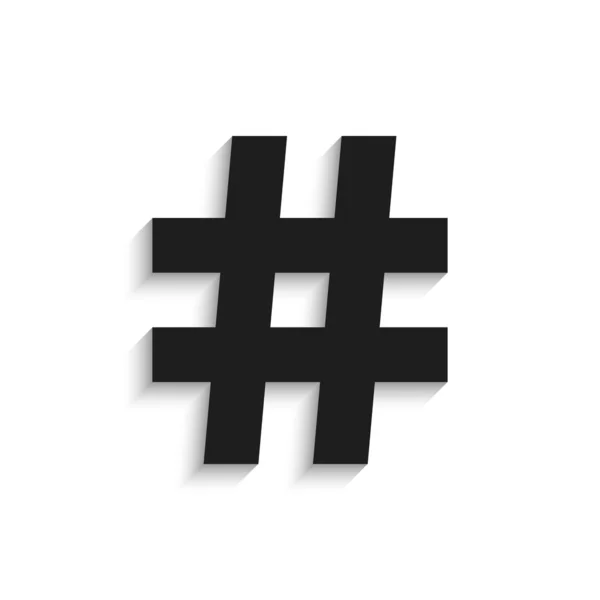 Hashtag icono negro con sombra aislada sobre fondo blanco — Vector de stock