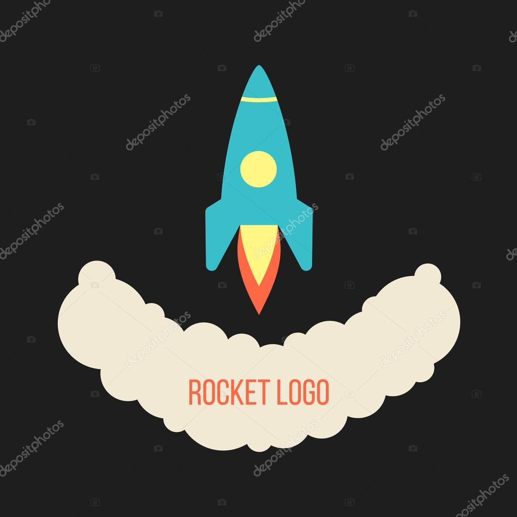 Rocket launch logo isolated on black background. concept of startup business. flat style design trendy modern vector illustration