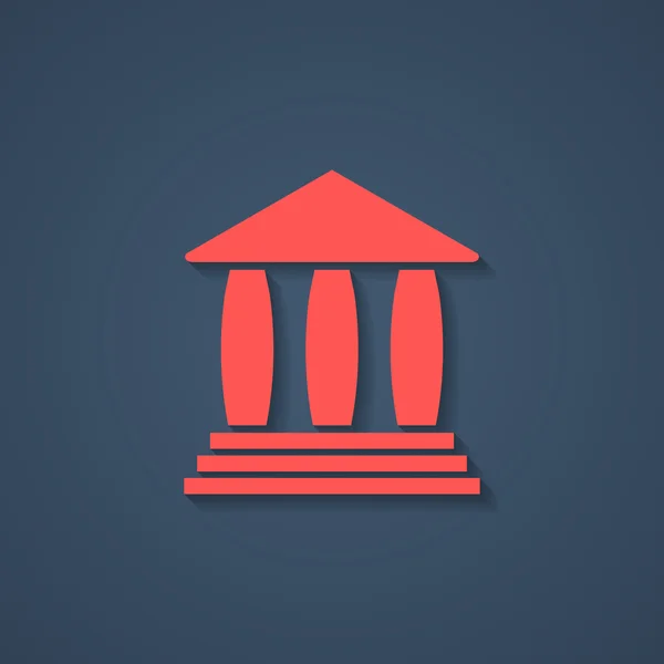 Banca rossa o icona colonnato greco con ombra — Vettoriale Stock