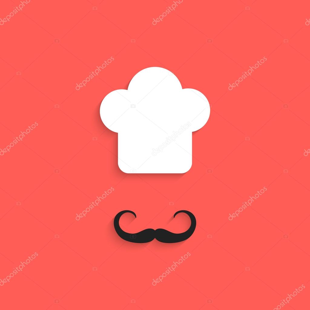 Chef icon with mustache isolated on red background. flat style design trendy modern vector illustration