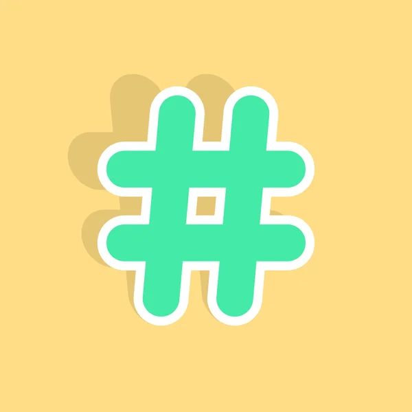 Green hashtag icon sticker with shadow — Stock Vector