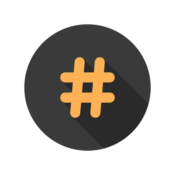 Ícone de hashtag laranja em círculo com sombra longa — Vetor de Stock